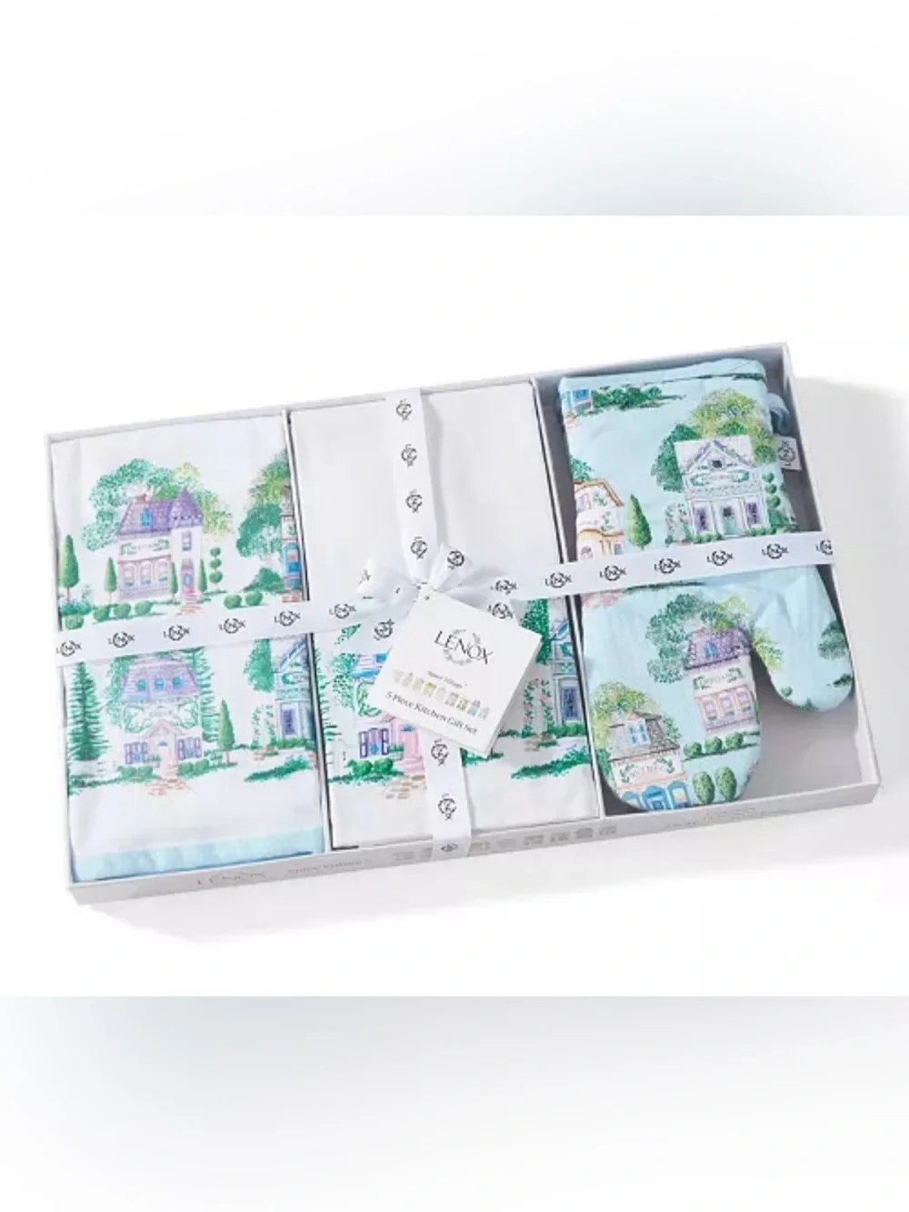 Lenox Spice Village 5-Piece Kitchen Gift Set | Apron, Oven Mitts, Kitchen Towels